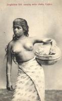 Singhalese Girl carrying water chatty in Ceylon. Nude girl / Sinhalese folklore from Sri Lanka