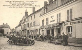 Coincy-LAbbaye (Aisne), Rue des Bordeaux, Hotel du Lion Noir / street view with hotel, cafe and restaurant, automobile