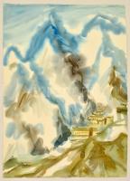 Botár (Furdek) Edit (1930- 2014): Körösi Csoma Sándor útján. Akvarell, papír, hajtott, kis szakadással, 70×50 cm