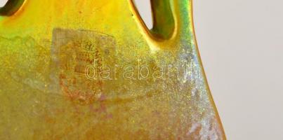 Zsolnay eozin mázas angyalos szenteltvíztartó, jelzett, kis kopásokkal, 18×7,5×5 cm