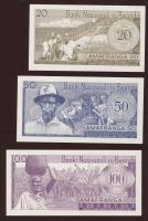 Ruanda 1976.1.1.(1964). 20Fr, 50Fr, 100Fr egy kivételével komplett sor T:I