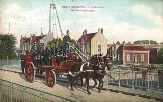 Amsterdam, Amsterdamsche Brandweer, Gereedschapswagen / Dutch Fire brigade on Tool trolley, firefighters (Rb)