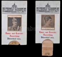 1902 Düsseldorf, Andenken. Kunst und Gwerbe Ausstellung. Räthselhafte Bilderverschiebung / German Arts and crafts exhibition advertisement card. Moving puzzling picture. Pull-out mechanical postcard