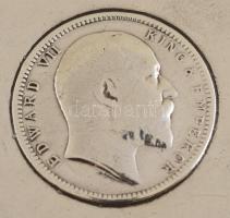 Ezüst(Ag) tálka VIII. Edward 1 rúpiás éremmel, jelzett, d: 8,5 cm, nettó: 52,2 g