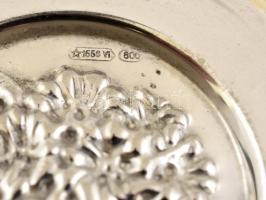 Ezüst(Ag) virágos tálka, jelzett, d: 7 cm, nettó: 16,3 g