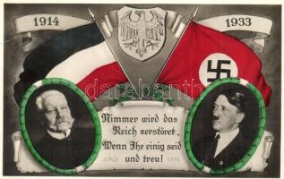 1914-1933 Nimmer wird das Reich zerstöret, wenn Ihr einig seid und treu! / Hindenburg and Adolf Hitler, swastika (EB)