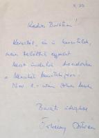 cca 1960 Örkény István (1912-1979) író saját kézzel írt levele Szilágyi Dezső (1922-2010) bábművészn...