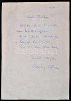 cca 1960 Örkény István (1912-1979) író saját kézzel írt levele Szilágyi Dezső (1922-2010) bábművészn...