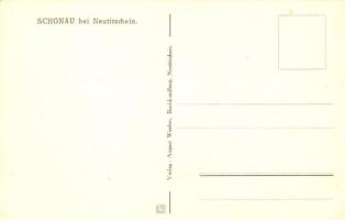 Senov u Nového Jicína, Schönau bei Neutitschein; Gasthaus / street view with church and guest house ...