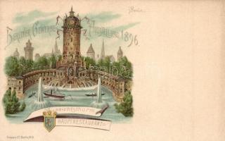 1896 Berlin, Berliner Gewerbe Ausstellung, Aussichtsthurm Hauptrestaurant. Krüger & Co. / Great Industrial Exposition of Berlin. litho advertisement card