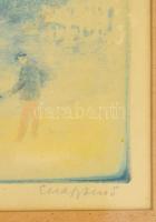 Elekfy Jenő (1895-1968): Hídnál. Színezett rézkarc, papír, foltos, jelzett, üvegezett keretben, 29×3...