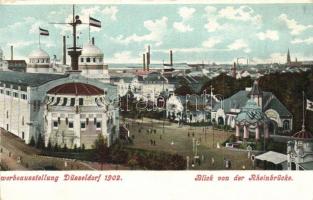 1902 Düsseldorf, Gewerbeausstellung, Blick von der Rheinbrücke / Commercial exhibition  (worn edges)