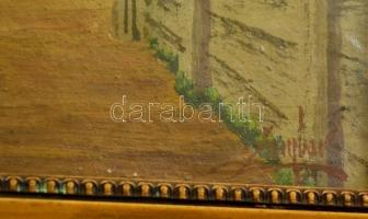 Zombor jelzéssel: Székelykapu. Olaj, vászon, üvegezett keretben, 16×22 cm