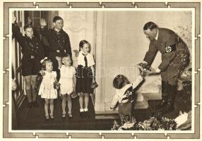 Adolf Hitler with children, Hitlerjugend. NSDAP German Nazi Party propaganda