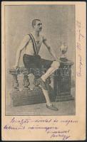 1899 Szokolyi Alajos (1871-1932) athéni olimpián bronzérmes magyar atléta saját kézzel írt, önmagát ábrázoló képeslapja. (hajtásnyom) / Olympic bronze medal winner athlete autograph postcard.