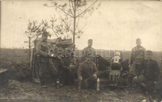 ~1917 Osztrák-magyar katonák töltényekkel és ágyúval / WWI K.u.k. military, soldiers with cartridges and cannon. photo