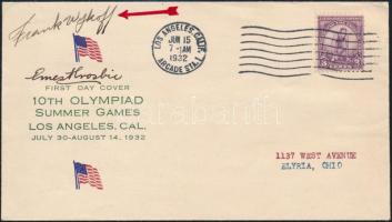 1932 Frank Clifford Wykoff (1909-1980) amerikai atléta saját kézzel aláírt FDC a Los Angelesi Olimpiáról / Olympic champion American athletes autograph signature from the Los Angeles Olympic Games