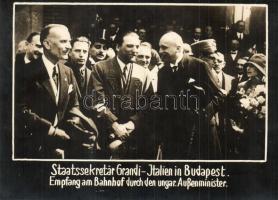 1926 Staatssekretär Grandi in Budapest. Empfang am Bahnhof durch den ungar. Außenminister / Dino Grandi Italian fascist politician arrives at the railway station in Budapest, Bethlen and other Hungarian ministers welcome him. photo (non PC)