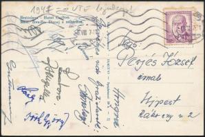 1947 A bajnok Újpest labdarúgóinak (Zsengellér Gyula, Laborcz Lajos, Patkoló Rezső, Sárdi Imre, Nagy József,...stb.) és az edző Guttmann Béla aláírásai egy Pozsonyból küldött képeslapon