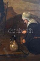 cca 1800 Jelzés nélkül: Cipészműhely. Olaj, fatábla, kis karcolásokkal, 56×75 cm