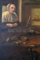 cca 1800 Jelzés nélkül: Cipészműhely. Olaj, fatábla, kis karcolásokkal, 56×75 cm