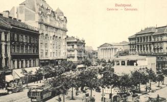 Budapest VIII. Kálvin (Calvin) tér, 35-ös és 7-es villamosok, Takarékpénztár, az egykori Báthory Kávéház a Kecskeméti utca és Múzeum körút sarkán
