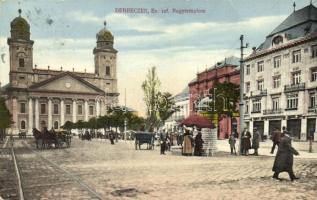 1914 Debrecen, református nagytemplom, piac árusok, hirdetőoszlop