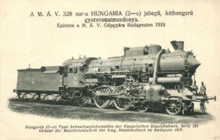 MÁV 328. sor-u Hungaria 2-C jellegű, kéthengerű gyorsvonatmozdonya. Kiadja a Gőzmozdony Vasút és Erőgép Szaklap / Locomotive of the Hungarian State Railways