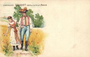 Chololats Fouquet. Hongrie / French chocolate advertisement with Hungarian folklkore. litho