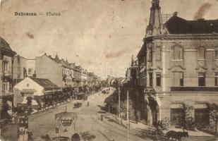 Debrecen, Fő utca, Royal Kioszk, villamos, Kühne Gépgyár, üzletek (fl)