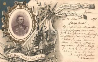 1898 FZM. Daniel Freih. von Salis-Soglio. K.u.K. Infanterie Regiment Nr. 76. Senfelders Art Nouveau, flag litho