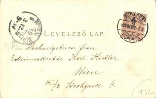 1899 Budapest, Tudományos Akadémia, Várkert rakpart és kir. vár, Deák Ferenc szobor. Kunstanstalt Ro...