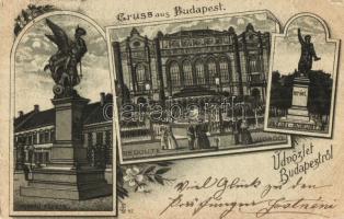 Budapest, Honvéd szobor, Vigadó, Petőfi Sándor szobor. Art Novueau, floral, litho (EK)