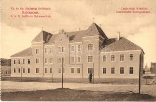 Hajmáskér, Cs. és kir. tüzérségi lövőiskola, legénységi laképület / K.u.K. Artillerie Schiessschule - képeslapfüzetből