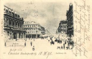 1898 Budapest VI. Andrássy út télen, Opera. D. Halberstadt kiadása