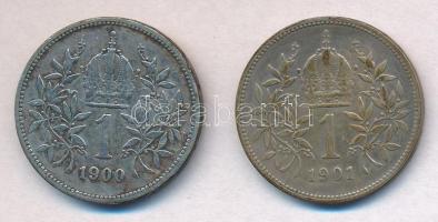 Ausztria 1900-1901. 1K Ag "Ferenc József" (2x) T:2-,3 patina Austria 1900-1901. 1 Corona A...