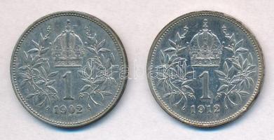 Ausztria 1902-1912. 1K Ag "Ferenc József" (2x) T:2,2- patina Austria 1902-1912. 1 Corona A...