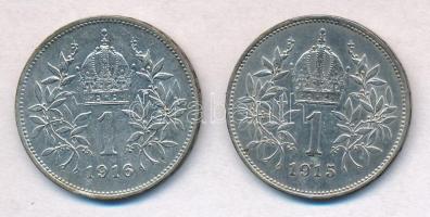 Ausztria 1915-1916. 1K Ag "Ferenc József" (2x) T:2 patina Austria 1915-1916. 1 Corona Ag &...