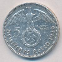 Német Harmadik Birodalom 1936F 5M Ag Hindenburg T:2,2- ph. German Third Reich 1936F 5 Mark Ag Hindenburg C:XF,VF edge error Krause KM#86