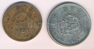 Japán 1884. 1s Cu + 1898. 50s Ag "Meidzsi" T:2 Japan 1884. 1 Sen Cu + 1898. 50 Sen Ag 2Meiji" C:XF Krause Y#17.2, Y#25