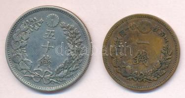 Japán 1884. 1s Cu + 1898. 50s Ag "Meidzsi" T:2
Japan 1884. 1 Sen Cu + 1898. 50 Sen Ag 2Me...