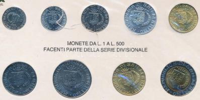 San Marino 1976. 1L - 500L (9xklf) forgalmi szett, karton lapon T:1 San Marino 1976. 1 Lira - 500 Lire (9xdiff), coin set in cardboard sheet C:UNC