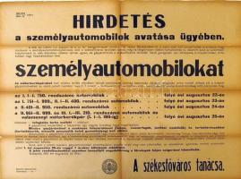 1914 Háborús hirdetmény automobilok kötelező hadi célú beszolgáltatásáról 50x65cm