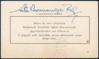 1938 Belépőjegy a Margitszigetre, szárazpecséttel, aláírással, járműjegy bélyegzéssel, 6,5x11 cm