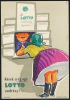 1958 Káldor László (1905-1963): Lottó reklám villamosplakát, 23x16 cm