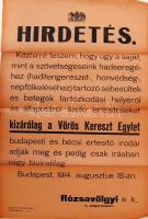 1914 Vöröskeresztes témájú hirdetmény 50x60cm