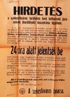 1915 Kétkerekű kordék összeírásáról szóló hirdetmény 50x65cm