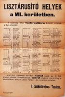 1917 Lisztárúsító helyeket kijelőlő hirdetmény a VII. kerületre 30x50cm