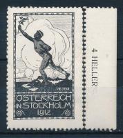Ausztria 1912 Olimpia Stockholm levélzáró, leszakadt ívszéllel