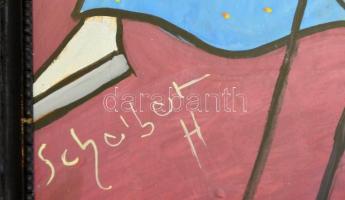 Scheiber jelzéssel: Bárban. Vegyes technika, karton, üvegezett keretben, 34×25 cm